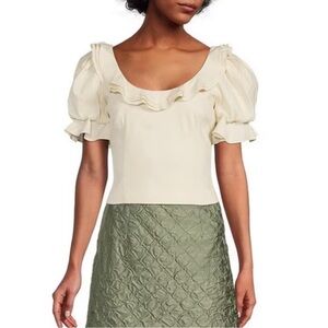 ANTONIO MELANI Courtney Grow Cream Puff Sleeve Blouse with Bib Collar